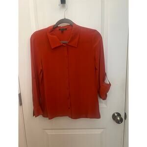 Eileen Fisher Silk Georgette Crepe Classic Collar Shirt XS Old Money Corpcore